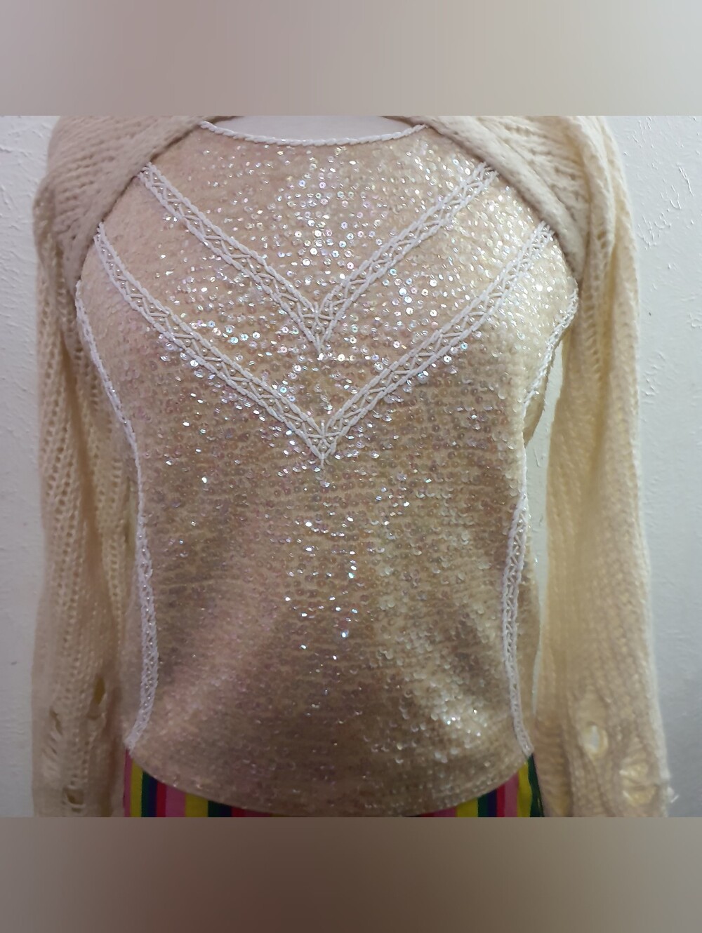 Macy's Cream Sequin Knit Women's Top